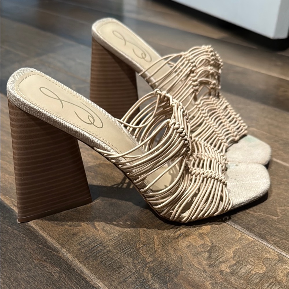Sam Edelman Cream Mules with Ruched Straps